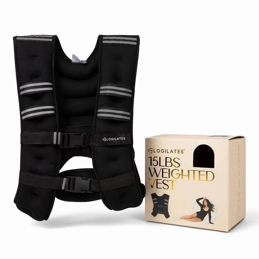 Blogilates 15lb Weighted Body Vest Black Adjustable Workout Fitness Training